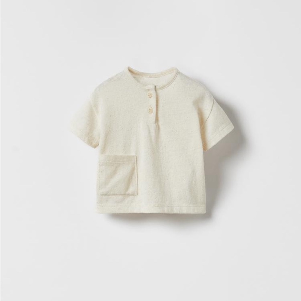 Zara Light Beige T shirt with textured pocket